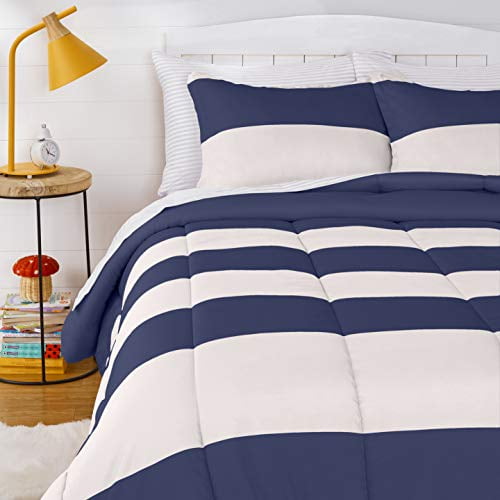 Basics Kids Easy-Wash Microfiber Bed-in-a-Bag Rugby Stripe Bedding Set Black/Grey Full/Queen Basics Kids Easy-Wash Microfiber Bed-in-a-Bag Rugby Stripe Bedding Set Black/Grey Full/Queen
